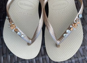 Havaianas Flip Flops Women Slim with Crystal Flowers and Personalized Charm - Picture 1 of 74