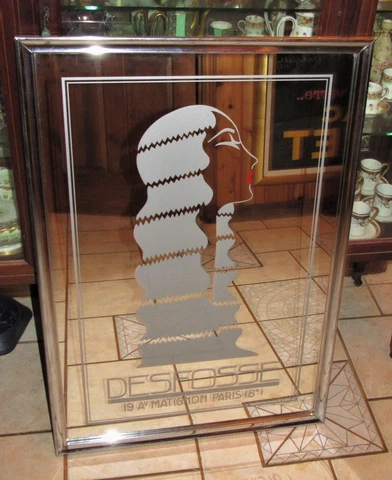 Rare Vintage Art Deco DESFOSSE Hair Salon Advertising Wall Mirror w/Orig Frame Cover