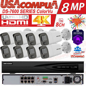 Hikvision 4K ColorVu Security Camera System 8CH POE NVR ,8MP Bullet CCTV Lot