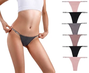 Women Ribbed Cotton Thong Adjustable Underwear Shine Strap Sexy Panties Pack 6-L - Picture 1 of 9