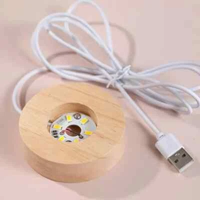 Wood LED Lamp White or Color Changing Light Display Base Crystal Sphere Stand - Image 1 of 4