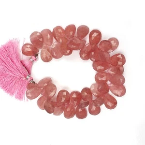 Tanzanian Natronite Beads, Strawberry Quartz Pear Beads, 8 Inch 13X16-14X18 MM - Picture 1 of 5