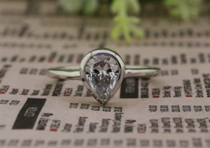 Classic Pear Cut Bezel Set Solitaire Moissanite Wedding Ring In Sterling Silver - Picture 1 of 8