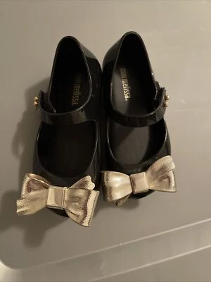 New Mini Melissa Black  Gold Bow Shoes Toddler 5 - Image 1 of 3