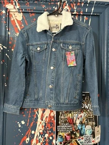 Levi's M Kids Girls Sherpa Collar Trucker Jacket Denim Jean Med Wash - Picture 1 of 7