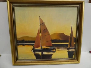 JOHN KODRIC AUSTRALIAN FRAMED SAIL BOATS LANDSCAPE SEA PAINTING OIL ON BOARD - Picture 1 of 9