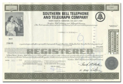 Southern Bell Telephone and Telegraph Company Bond Certificate Foto 1 de 2
