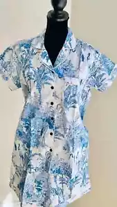 Women Cotton Pajamas Set Short Sleeves Print Sleepwear PJ Set Nightwear Dress - Picture 1 of 5