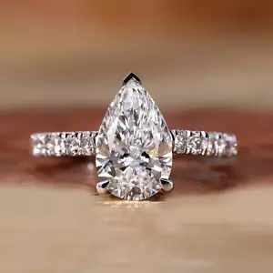 Anillo de compromiso IGI Lab talla pera diamante 2,32 quilates oro blanco 14 k 5 6 7 - Imagen 1 de 15