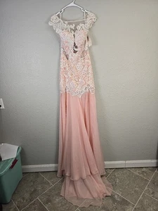 Nuevo con etiquetas Vestido Formal Largo Mac Duggal Rosa Encaje Superpuesto Ilusión Recorte Talla 6 - Imagen 1 de 9