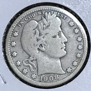 U.S. Barber Quarter VG 1908-D - Foto 1 di 2