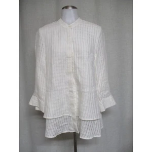 BLAIR STANLEY White Sheer Striped Pattern Layered Hem Blouse shirt top sz 6 - Picture 1 of 5