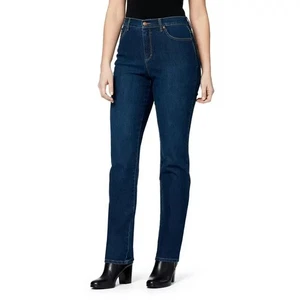 Pantalones de mezclilla adelgazantes oscuros GLORIA VANDERBILT - TALLA: 14 CORTOS - Elásticos mágicos - Imagen 1 de 3