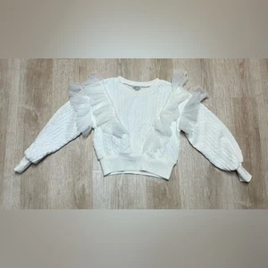 Habitual Kid Girl’s size 10 White Organza Ruffle Cable Knit Cropped Sweater - Picture 1 of 6
