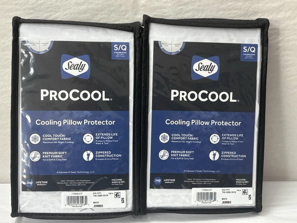 Sealy PROCOOL Zippered Cooling Pillow Protector 2-Pack 20X28” QUEEN