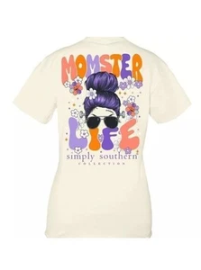 NWT Simply Southern "Momster Life" Short Sleeve Tshirt Natural Cream Medium 097 - Picture 1 of 4