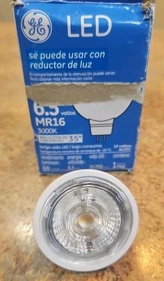GE LAMP LED 6.5W 12V MR16 93222 Dimmable 3000K, 520 Lumens Narrow Flood - Image 1 of 2