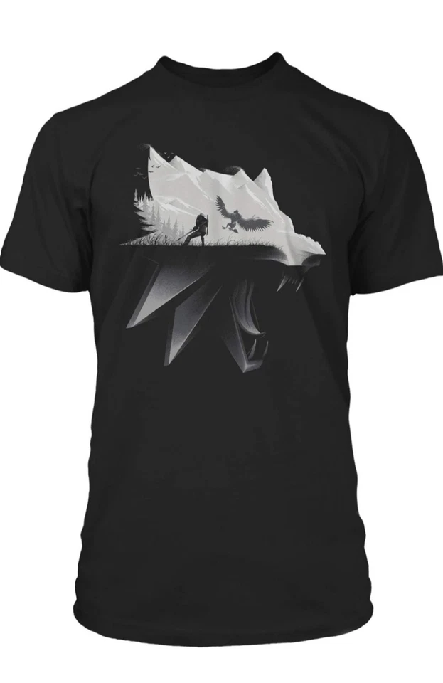 Camiseta gráfica para hombre JINX The Witcher 3 White Wolf Silhouette, negra, pequeña Foto 1 de 2