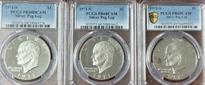 1971-S $1PCGS Silver Peg Legs PR68CAM, DCAM & 69CAM (3 Coin Lot) - Picture 1 of 2