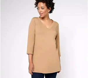 Isaac Mizrahi Live! Túnica Essentials Pima algodón cuello en V para mujer A551022 QVC - Imagen 1 de 8