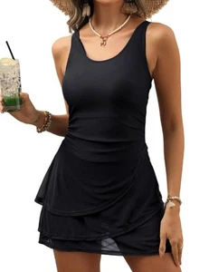 Women One Piece Swim Dress Swimsuit Tummy Control Modest Swim Skirt Bathing S... - Picture 1 of 6