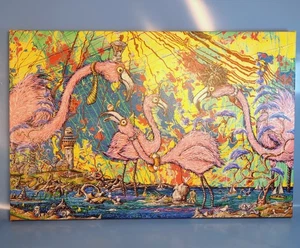 RINGELSTETTER "Flamingos" canvas print tattoo graffiti whimsical Tropical 35/75 - Picture 1 of 10