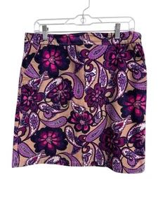 Ann Taylor Petites Corduroy Skirt 8P Floral Paisley Print Tan Purple Pink  - Picture 1 of 4
