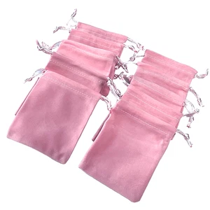 Juego de 10 bolsas de regalo de joyería de terciopelo rosa suaves elegantes con cordón - Imagen 1 de 6