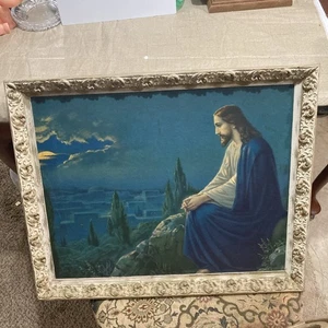 Ancien JÉSUS sur le Mont des Oliviers Christ Art Print Religieux - Photo 1/23