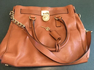 Michael Kors Handbag Large Satchel, Tan Leather Crossbody Tote - Picture 1 of 14