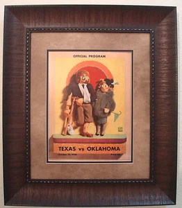 VINTAGE TEXAS LONGHORNS FOOTBALL POSTER  FRAMED "TEXAS VS OKLAHOMA"  1936 - Picture 1 of 4