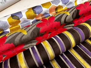 VELVET UPHOLSTERY FABRIC PRINTED DESIGNER VILLA NOVA MATERIAL 140CM WIDE - Picture 1 of 23