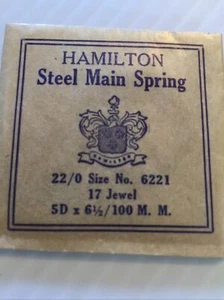 Nuevo Hamilton Watch Company - Talla 22/0, 17 Joyas Reloj de Resorte Principal Parte # 6221 - Imagen 1 de 3
