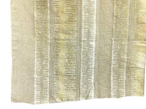 Linen Embroidered Textured Striped Designer Fabric Tan Beige White 27" Sq.-  NWT - Picture 1 of 6