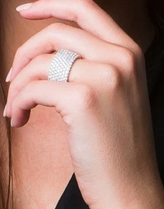 Eternity Band Ring-Rhodium Plated-7 Rows-SHINY CZ's-7.3g-1/2" Wide-New with Tags - Picture 1 of 3