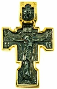 ORTHODOXES KREUZ RUSSISCH GRIECHISCHES KREUZZIFIX SILBER 925+,999 GOLD KOSTBARES GEBET 1,57" - Bild 1 von 2