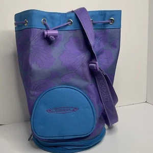 Vintage Speedo Swimming Pool Bag Shoulder Strap Blue Purple Flowered - Picture 1 of 11