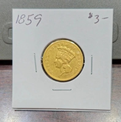 1859 $3 Gold Piece - Decent Grade - Shows Its Age - Image 1 of 4
