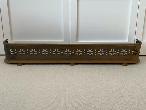 Antique Reclaimed Brass Victorian Reticulated Fireplace Fender Grate - 45” Wide Cover
