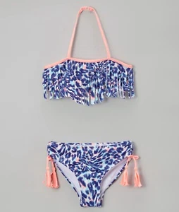 NWT Jantzen Girls Two PC Blue & Pink Into The Wild Fringe Bikini Swimsuit Set 5 - Picture 1 of 2