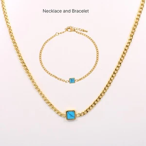 Non Tarnish Waterproof Ladies Fashion Synthetic Turquoise Birthstone Necklace - Picture 1 of 7
