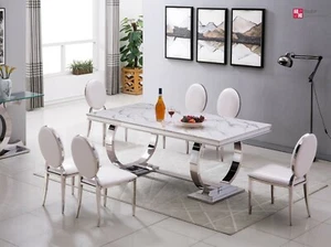 Lujo Mesa de Comedor Acero Inox. Mármol Imitación Diseño 180x90 & 200x100 - Imagen 1 de 4