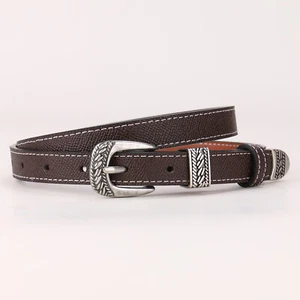 Women Genuine Leather Belt with Vintage Silver Embossed Buckle Wide 18mm (~3/4") - Picture 1 of 23