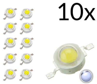 10x Chip led 1w bianco freddo alta luminosità 6000-6500 k, 250-300mA 3V 3.6V  - Immagine 1 di 2