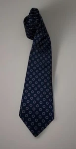 New Kiton 100% Silk 7- Fold Blue Geometric Medallion Necktie Men's Tie - Picture 1 of 7