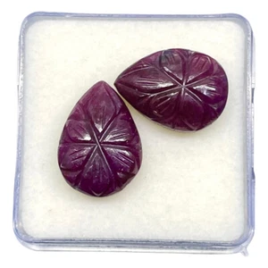 2 Pcs Unheated Natural Ruby Pair for Earrings Moghul Hand Carved Loose Gemstones - Picture 1 of 9