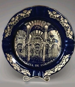 VTG MEZQUITA DE CORDOBA Decoratiive Plate Blue With Gold Stand Beth Artestanias - Picture 1 of 10