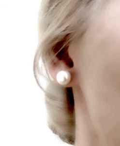BIG PEARL EARRINGS ELEGANT EXTRA LARGE PEARL EARRINGS 14 MM NEW BRIDAL WEDDING - Picture 1 of 19