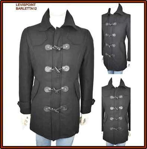 Cappotto Uomo Lana Elegante Montgomery Invernale Nero trench lungo Soprabito L - Picture 1 of 8