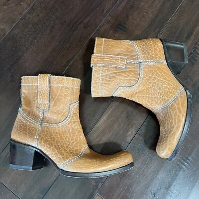 Botas de puxar Gianni Barbato couro granulado bronzeado tamanho EUA 7,5 - Imagem 1 de 4